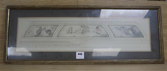 English School c.1900, pencil and watercolour, Study for three murals, 18 x 69cm